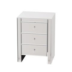 Modern Mirrored Nightstand with Drawers - Silver Glass