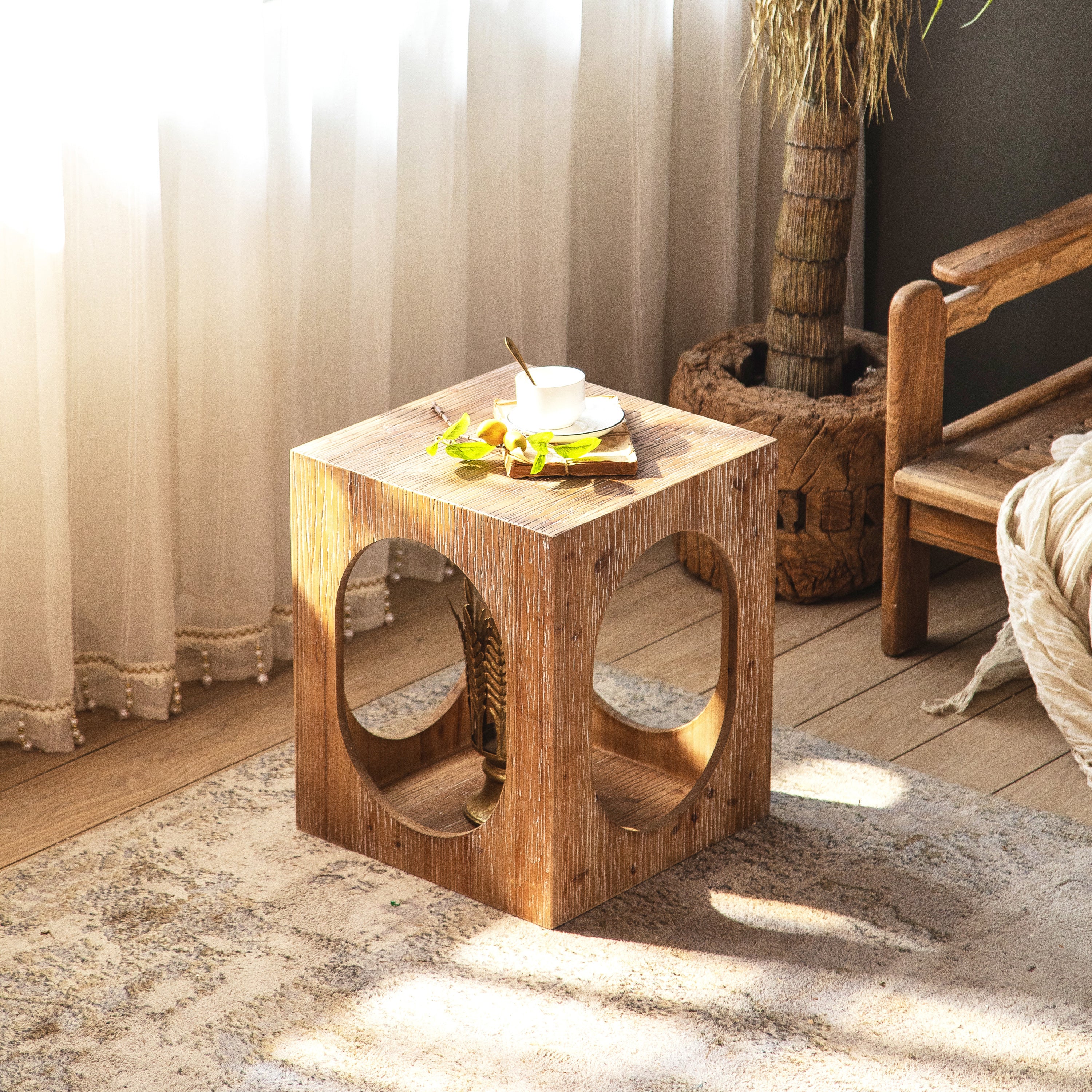 Boho End Table Nightstand Small End Tables - Brown