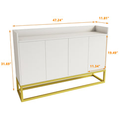 Stylish and Functional 4-Door Storage Cabinet with Square Metal Legs and Particle Board Material - White