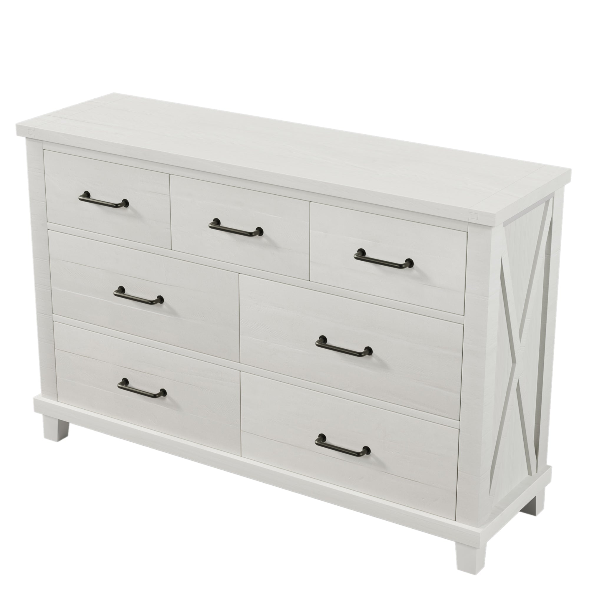 Rustic Farmhouse Style Solid Pine Wood Seven-Drawer Dresser - White