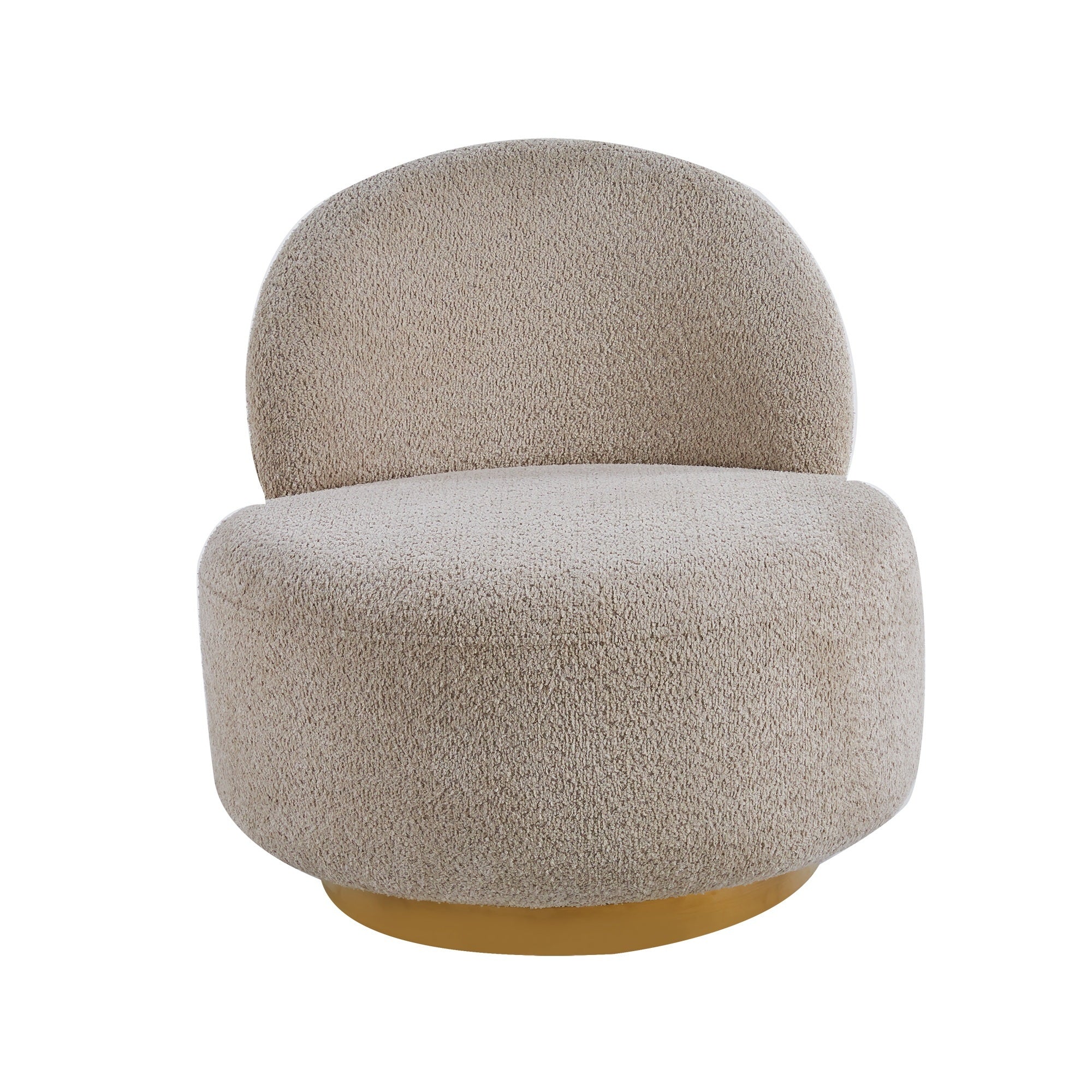 Wool Fabric Swivel Accent Armchair Barrel Chair With Gold Metal Ring,Cream BC-430