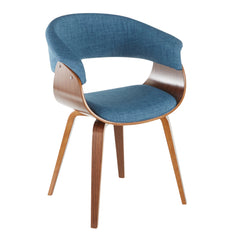 Vintage Mid-Century Modern Dining/Accent Chair - Walnut and Blue Fabric