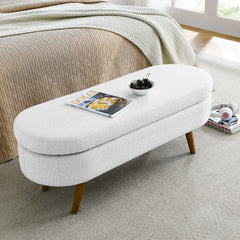 Ottoman Oval Storage Bench, Rubber Wood Legs