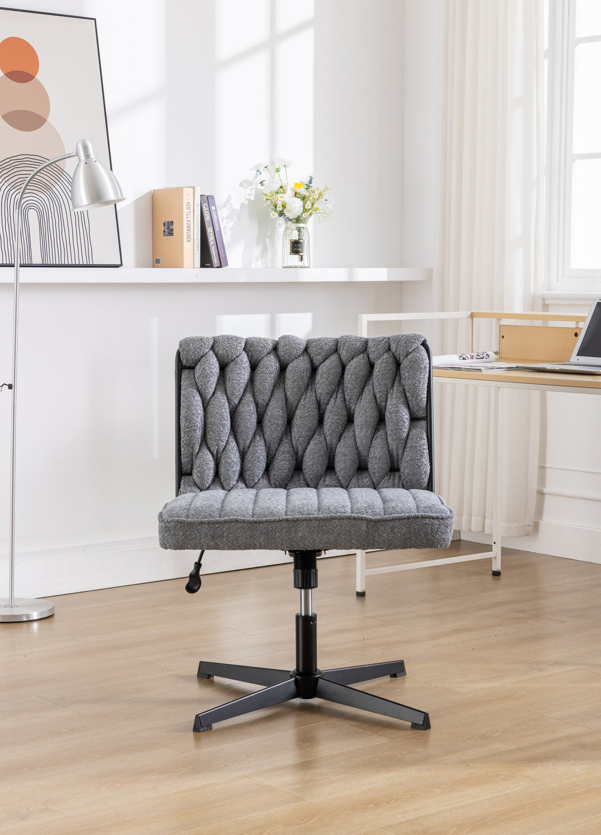 Armless Office Desk Chair No Wheels - Grey