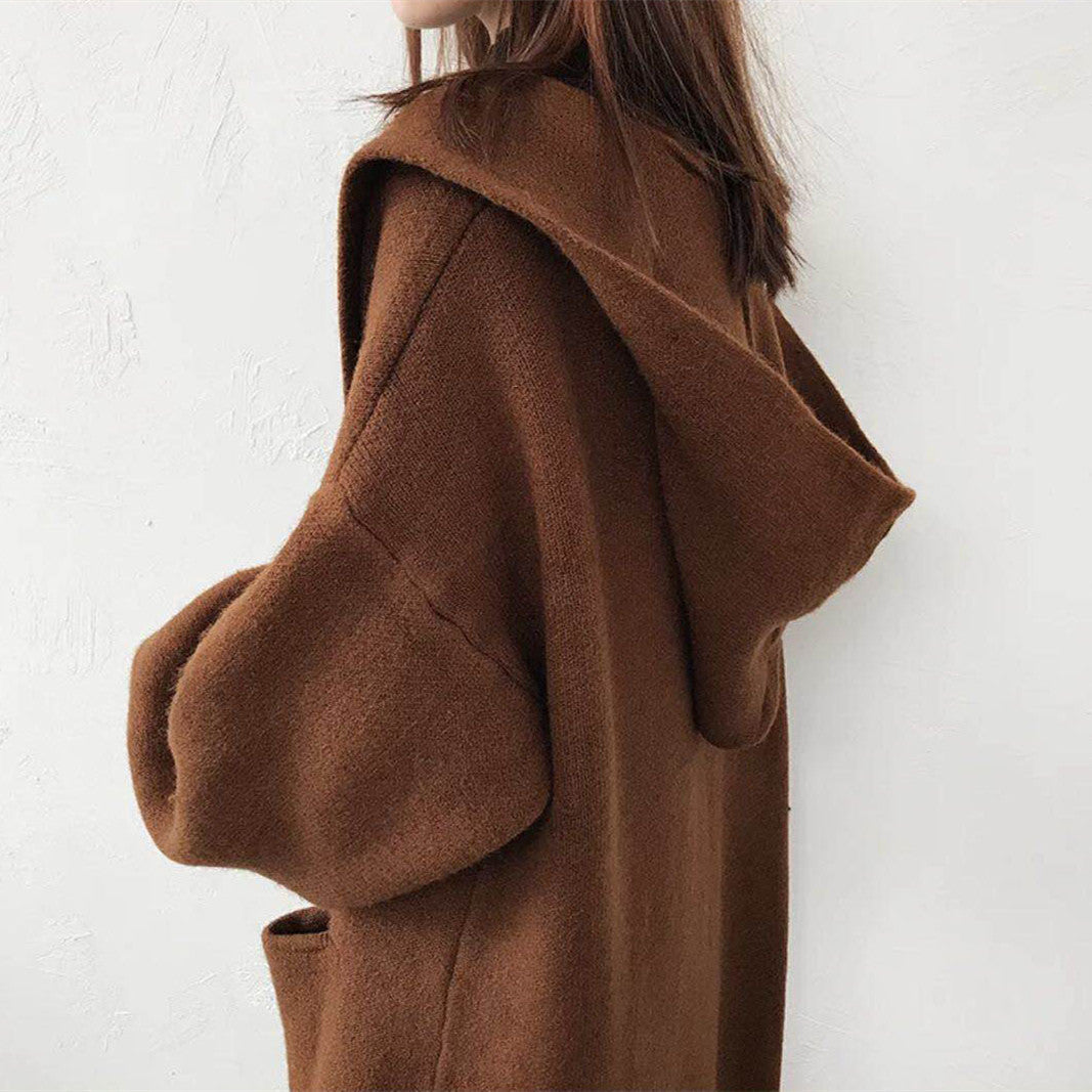 Cozy Oversized Hooded Sweater Cardigan, Long Length, Loose Fit (One Size)