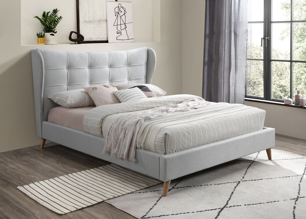 Modern Eastern King Bed - Light Gray Fabric
