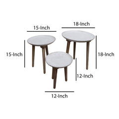 Mango Wood Bowl Top Side End Coffee Table with Angled Tripod Base (Set of 3) - White and Brown