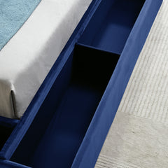 Queen Size Contemporary Velvet Bed with Storage Locker - Blue