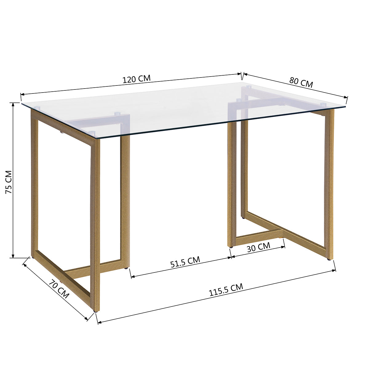 47'' Iron Dining Table with Tempered Glass Top - Clear