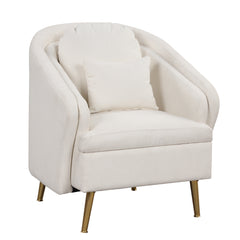 Mid-Century Accent Chair Arm Chair with Lumbar Pillow and Metal Legs- White