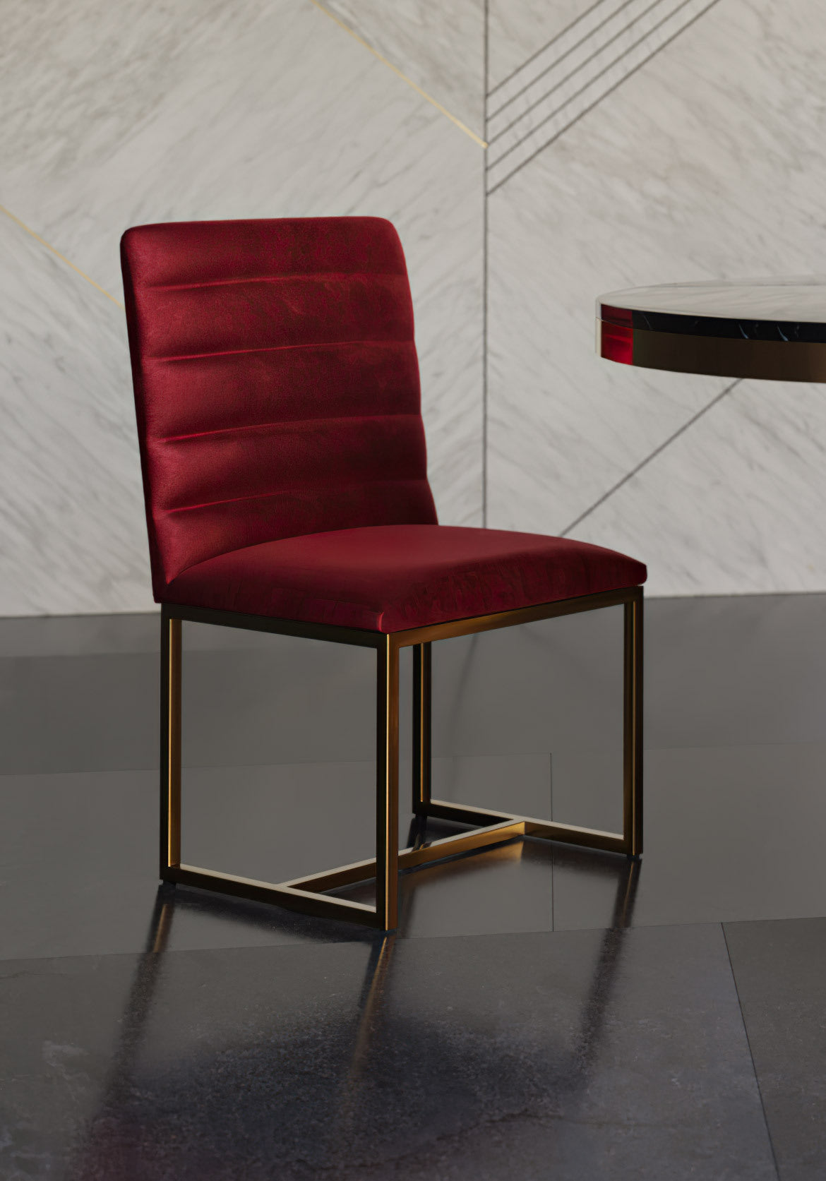 Modern Red & Brush Gold Dining Chair (Set of 2) - Red
