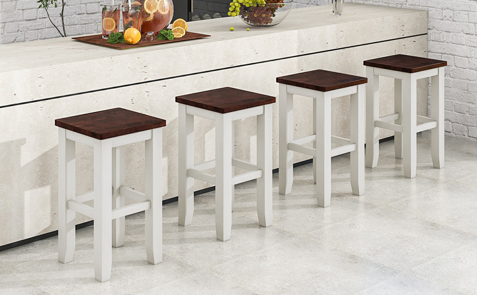 Farmhouse Counter Height Dining Stools with Footrest (Set of 4) - White