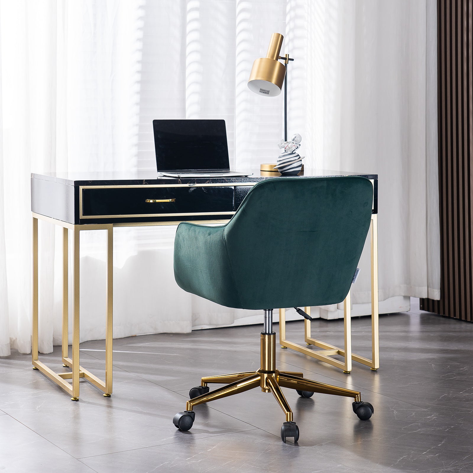 Modern Velvet Fabric Material Adjustable Height 360 revolving with Gold Metal Legs - Dark Green