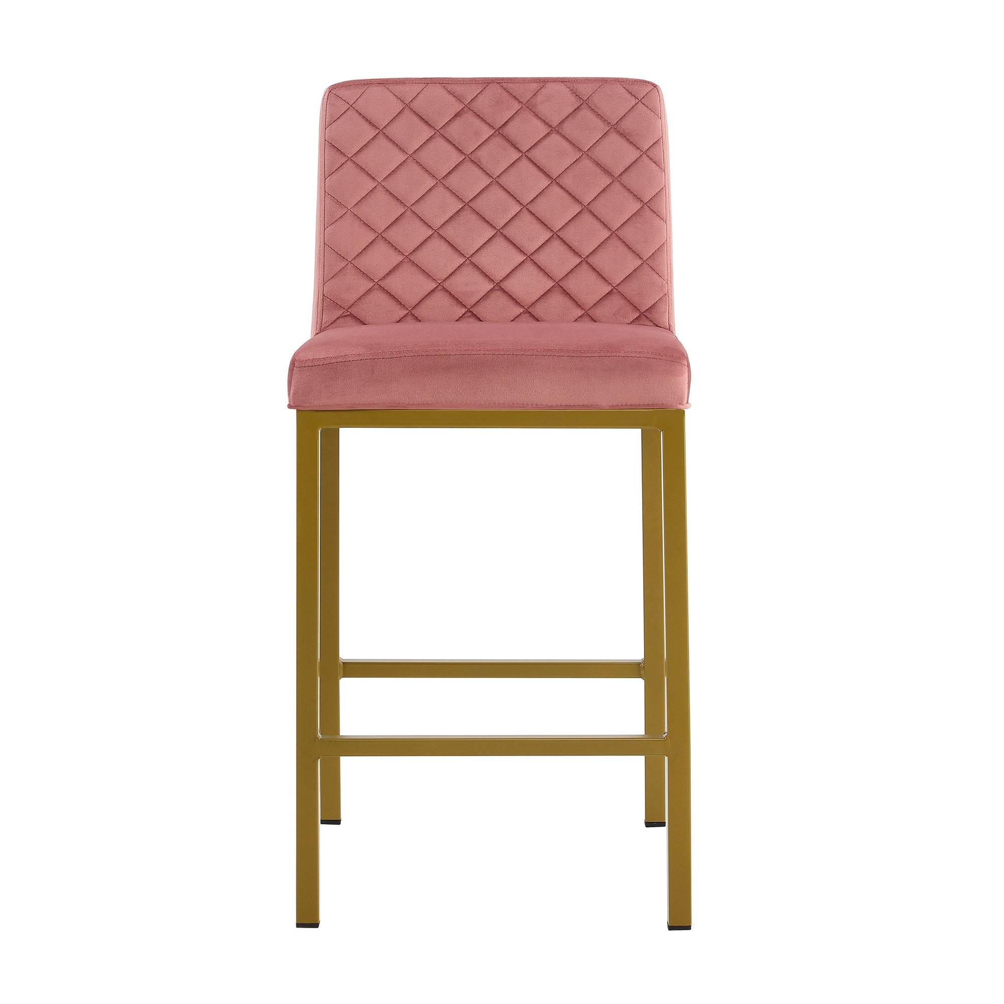 Modern Design High Counter Stool Metal Legs - Dark Pink Velvet Bar Chair (Set of 2)