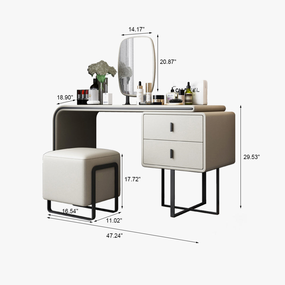 Modern Extendable Makeup Vanity Table with 2 Solid Wood Drawers - White