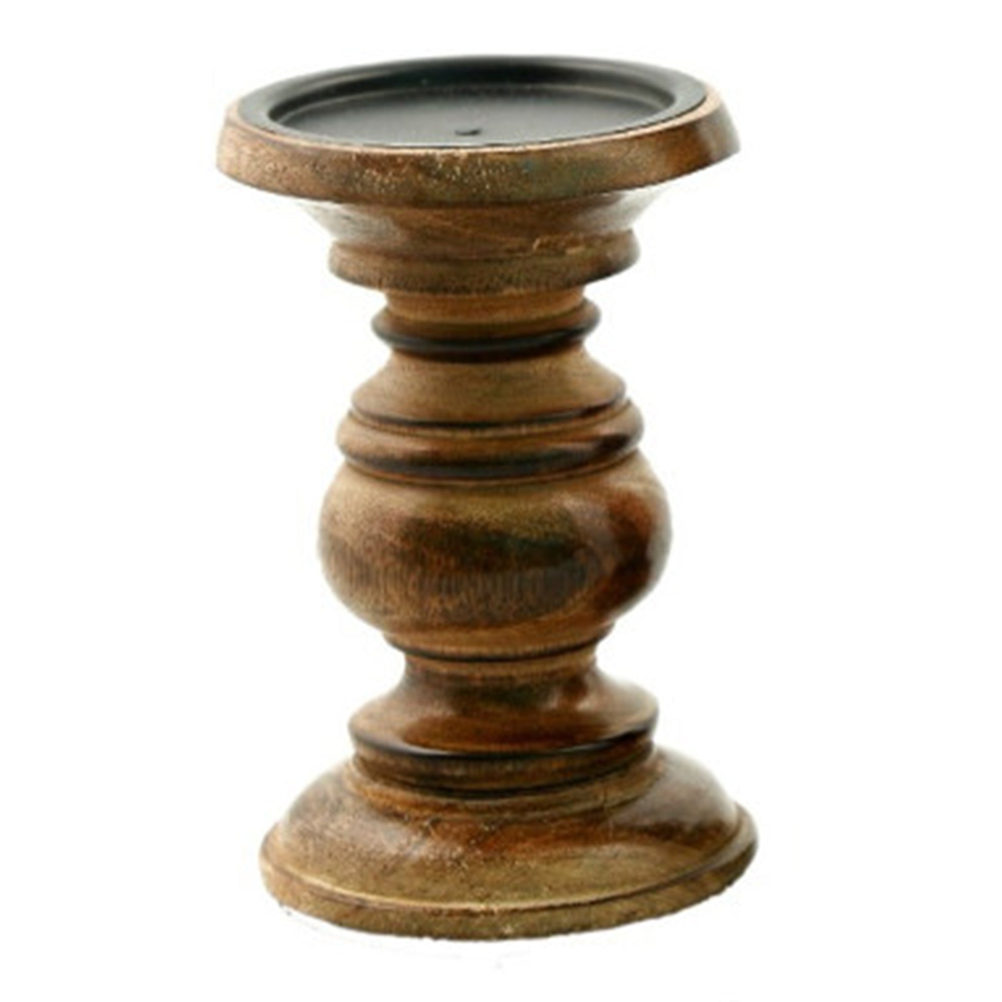 Pillar Shaped Wooden Candle Holder (Set of 3) - Brown