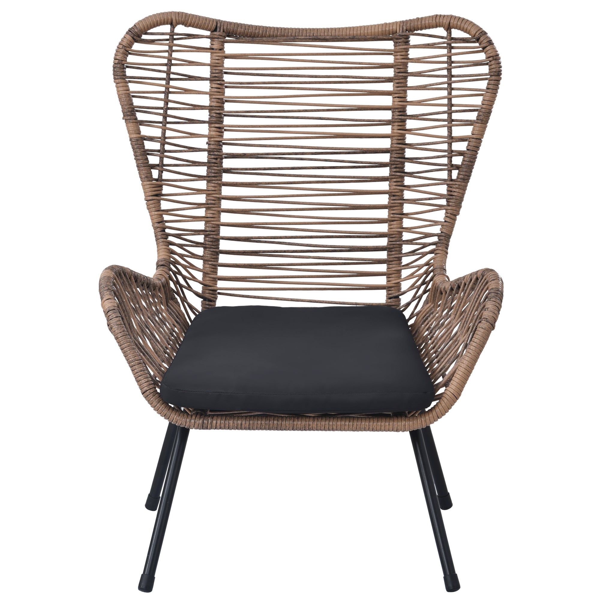 Outdoor Patio 5-Piece Rattan Conversation Set, PE Wicker Arm Chairs with Stools and Tempered Glass Tea Table - Natural Rattan + Dark Gray