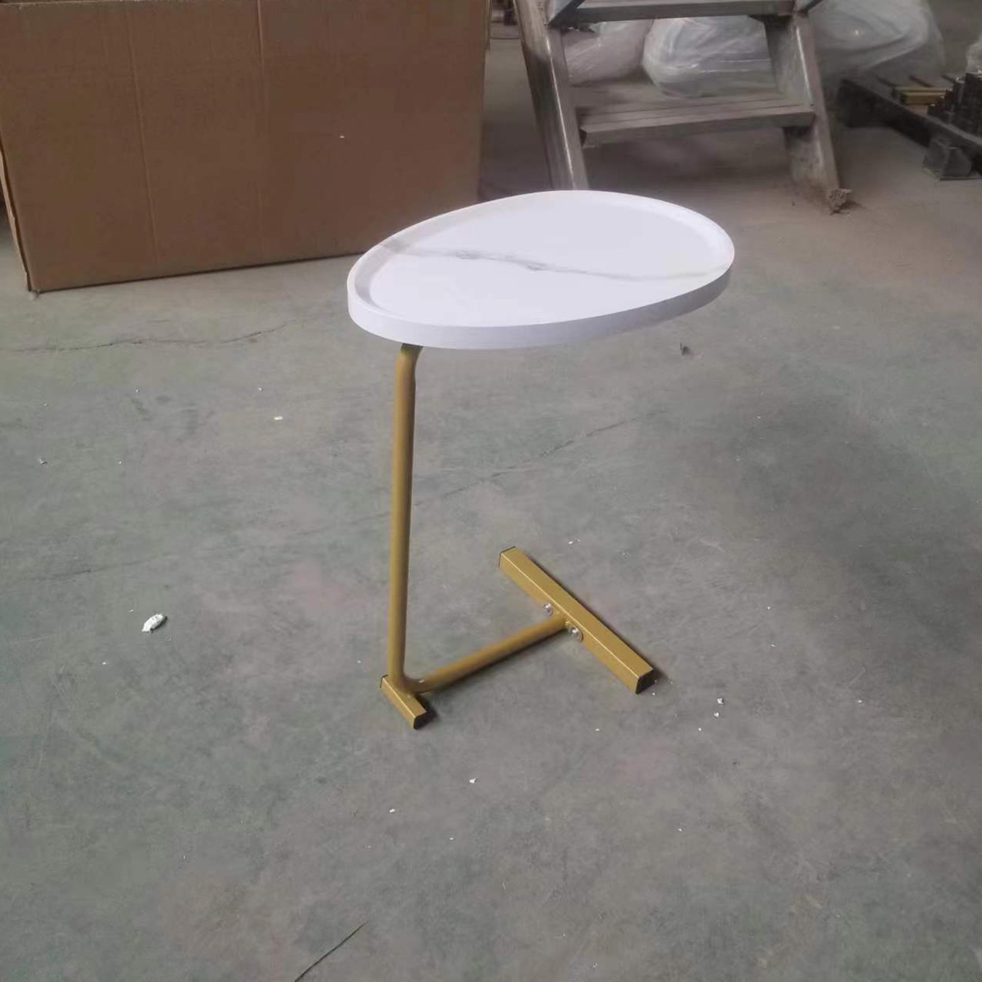 2-pieces White C-shaped Side Table, C Shaped End Table, Side Table for Couch and Bed