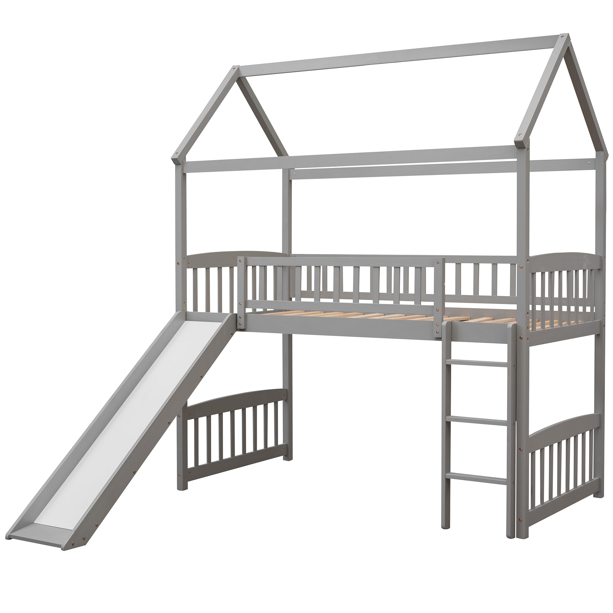 Twin Loft Bed with Slide - White