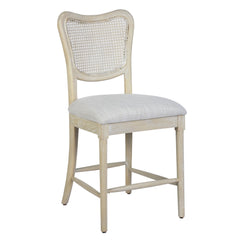 Farmhouse Dining Room Accent Chairs French Distressed Bedroom Barstools with Round Rattan Back Elegant Kitchen Chairs Side Chair (Set of 2) - Rattan Back in Beige