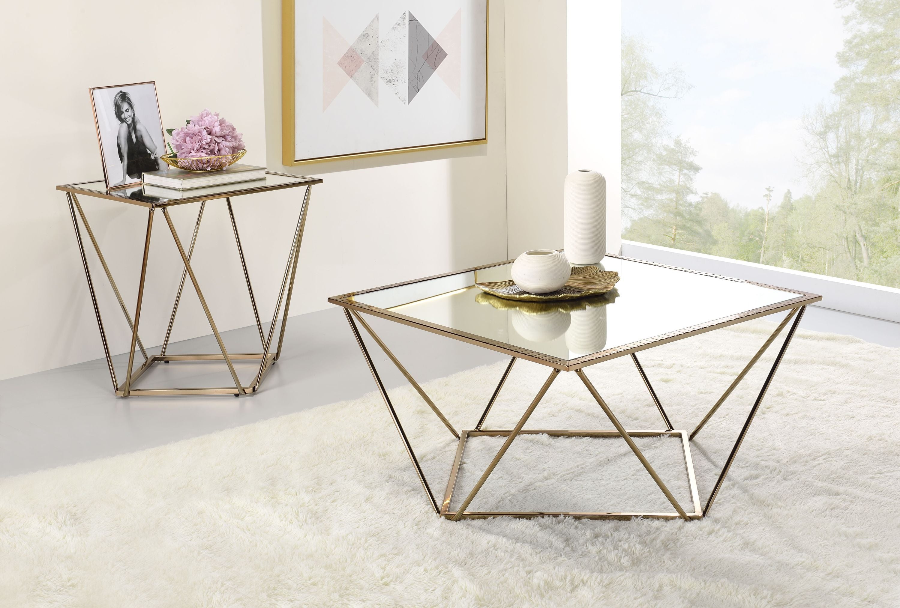 Fogya Coffee Table - Mirrored & Champagne Gold