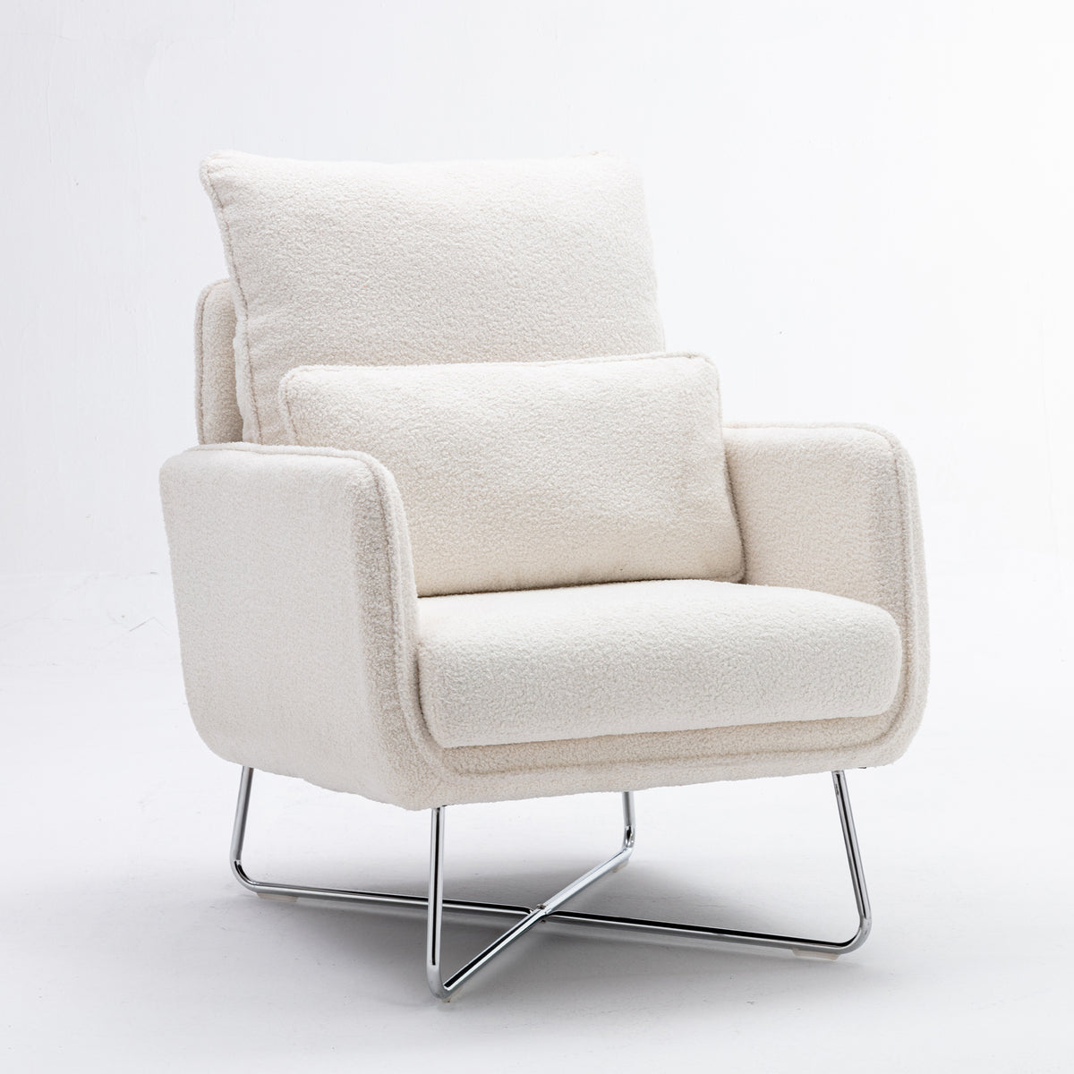 Modern Comfy Leisure Accent Chair, Teddy Short Velvet Armchair with Lumbar Pillow - Cream White