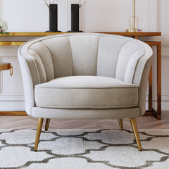 Modern Velvet Accent Barrel Chair - Beige