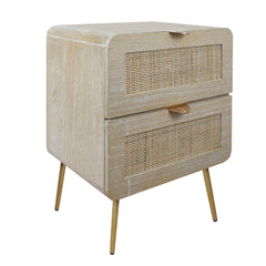 MICO Wooden Nightstand with Rattan Panel