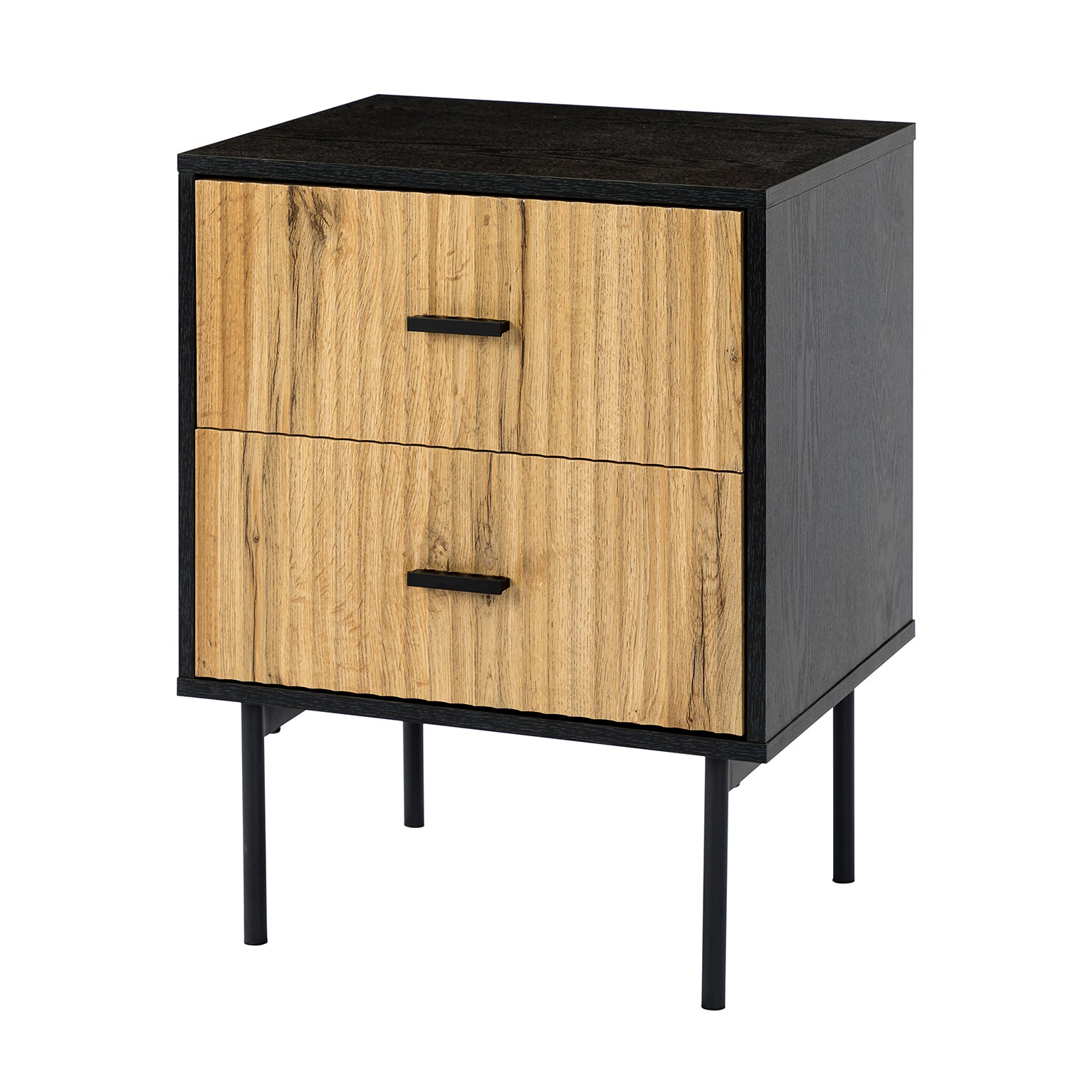 2-Drawer Nightstand - Black Metal & Wood