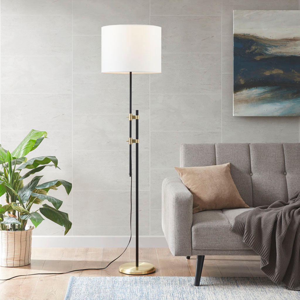 Asymmetrical Adjustable Height Metal Floor Lamp - Black