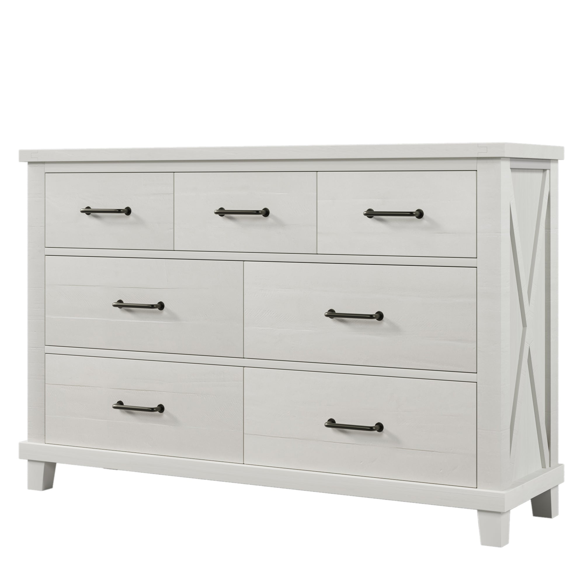 Rustic Farmhouse Style Solid Pine Wood Seven-Drawer Dresser - White