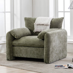 Modern Style Chenille Oversized Armchair - Matcha Green