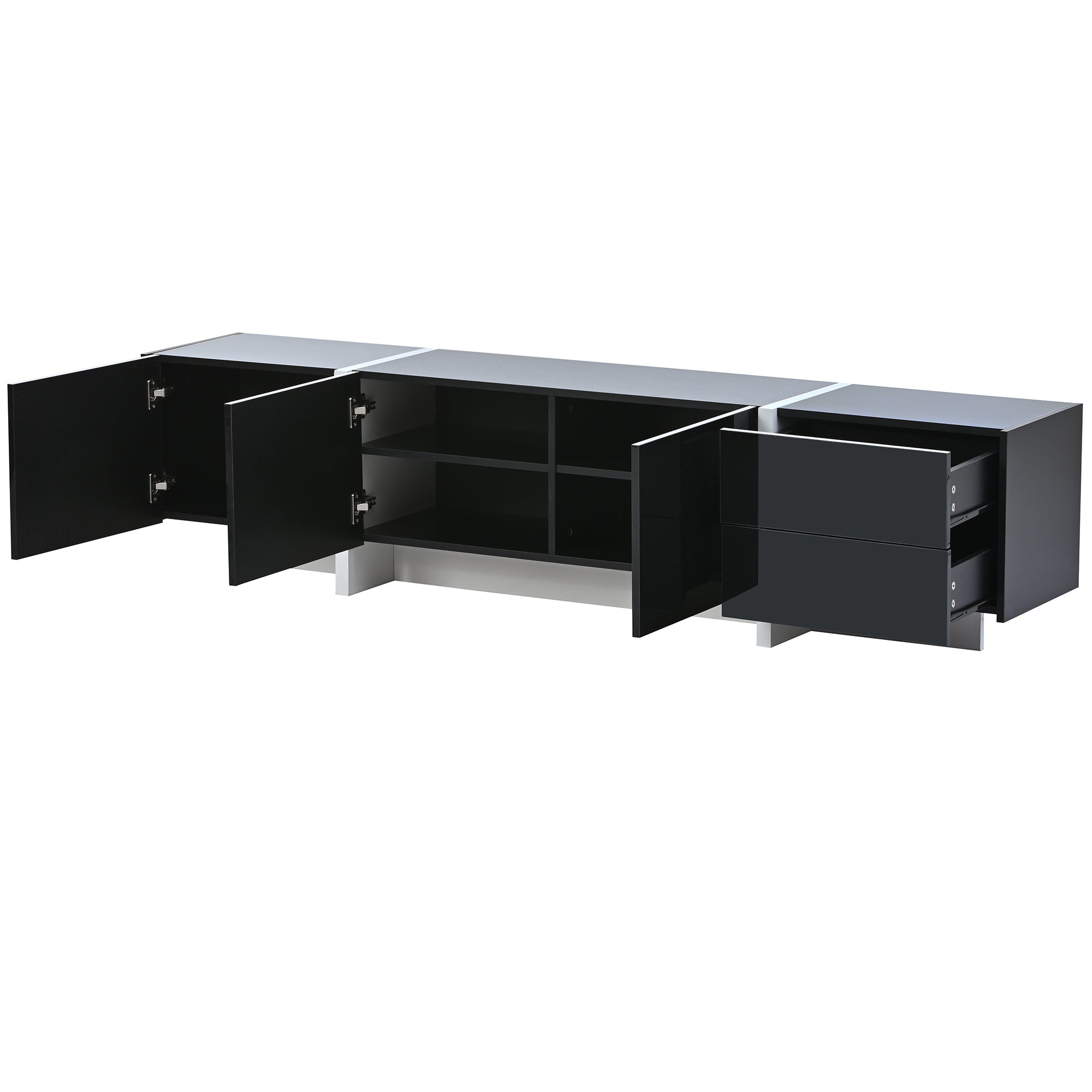 Contemporary Design TV Stand for TVs Up to 80” with High Gloss UV Surface - Black