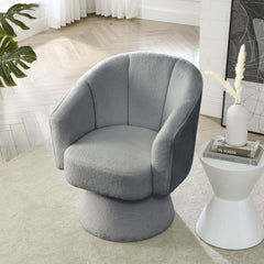 29 "W Petal Modern Contemporary Accent Lounge Swivel Chair with Deep Channel Tufting and Base - Grey