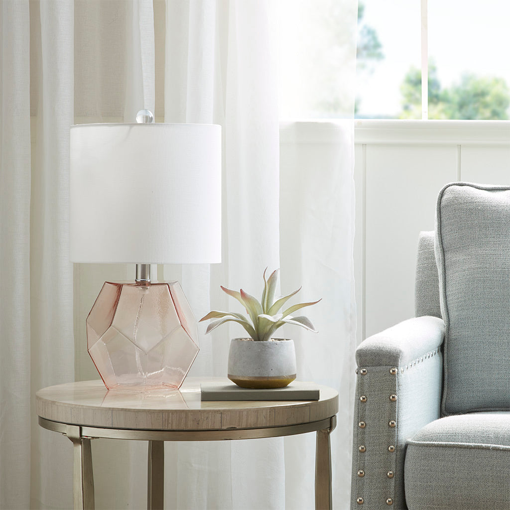 Bella Geometric Glass Table Lamp - Pink