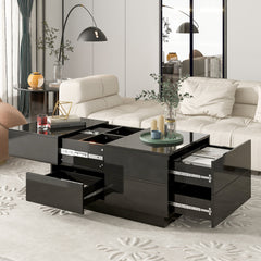 Extendable Coffee Table with Hidden Storage Compartment, UV High-gloss Center Table with Sliding Top - Black