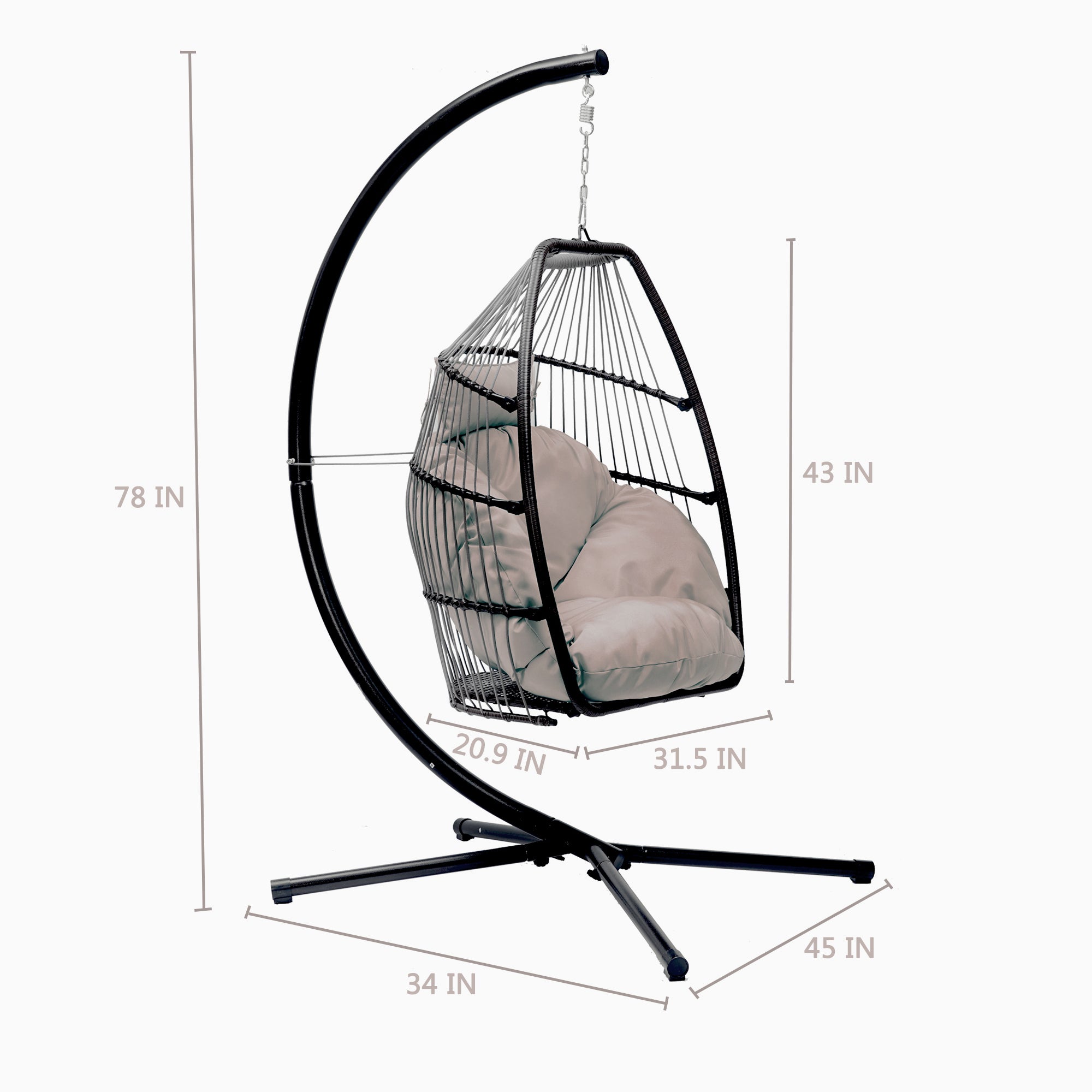 Outdoor Patio Rattan Swing Hammock Egg Chair With C Type Bracket + Cushion And Pillow