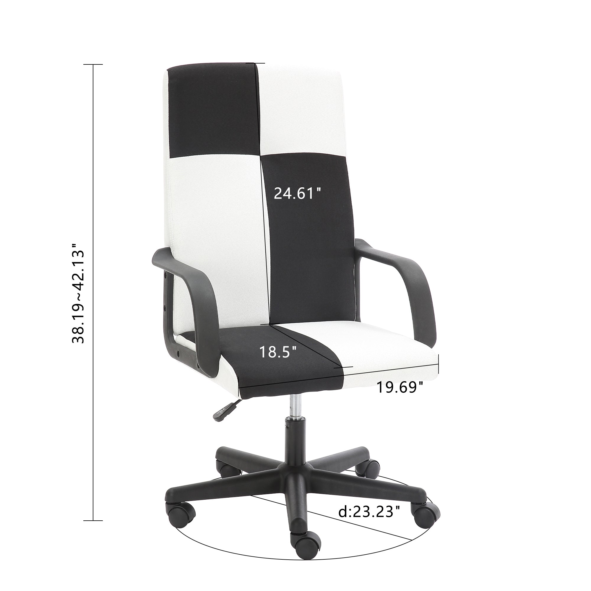 Chessboard office chair with adjustable backrest armrest- Black and White