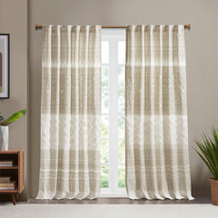 50x84" Cotton Printed Curtain Panel with Chenille detail and Lining - Taupe