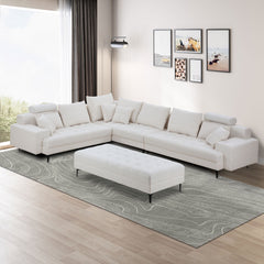 Reversible L-Shaped Sectional Sofa Couch Set with Ottoman for Living Room Apartment Home Hotel - Off White