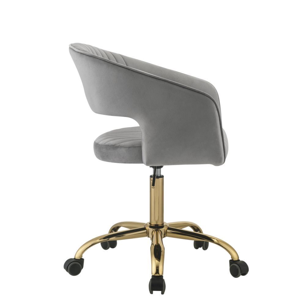 Modern Stripes Style Office Chair - Gray Velvet & Gold