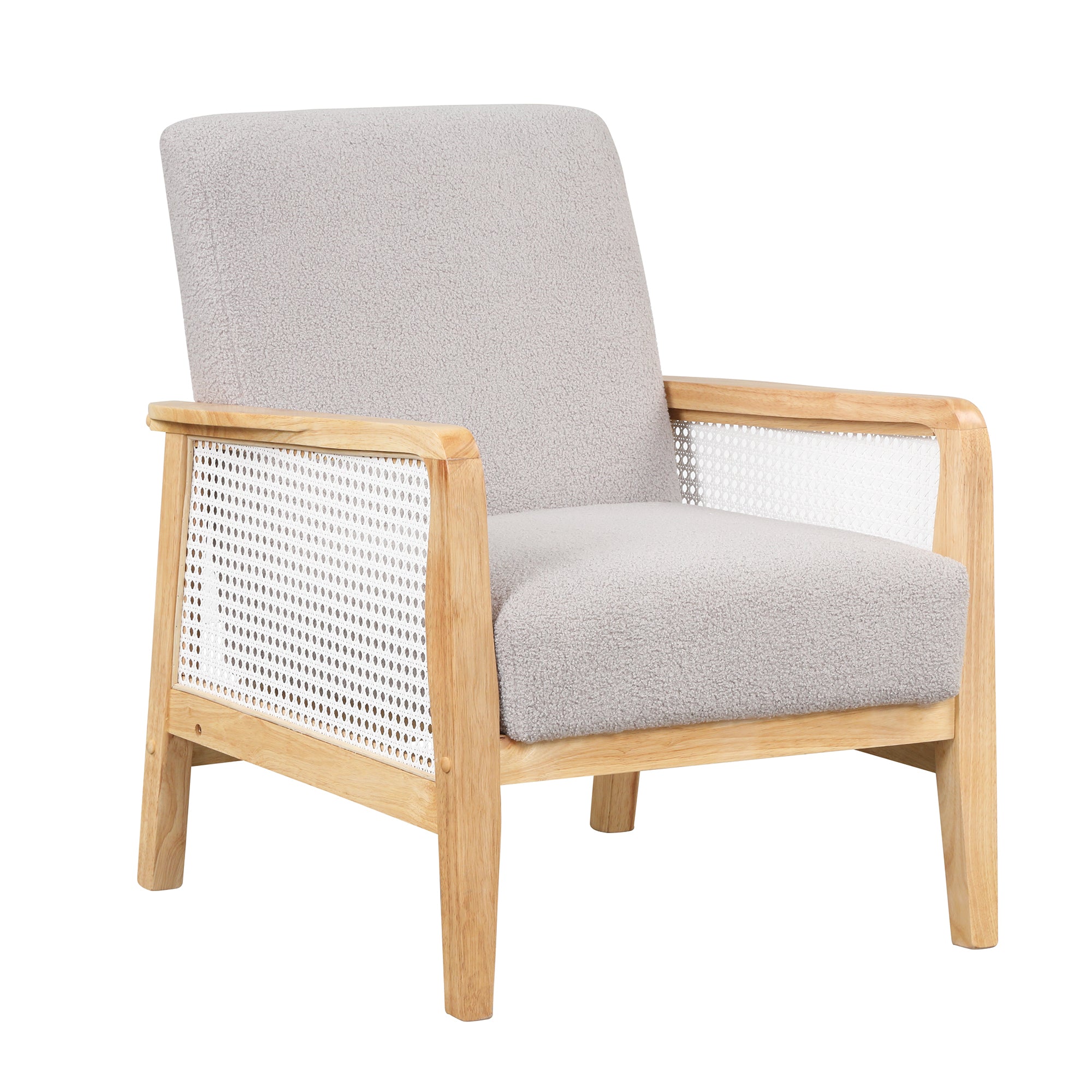 Armchair Rattan Mesh Upholstered Accent Chair, Teddy Short Plush Particle Velvet Armchair - Grey