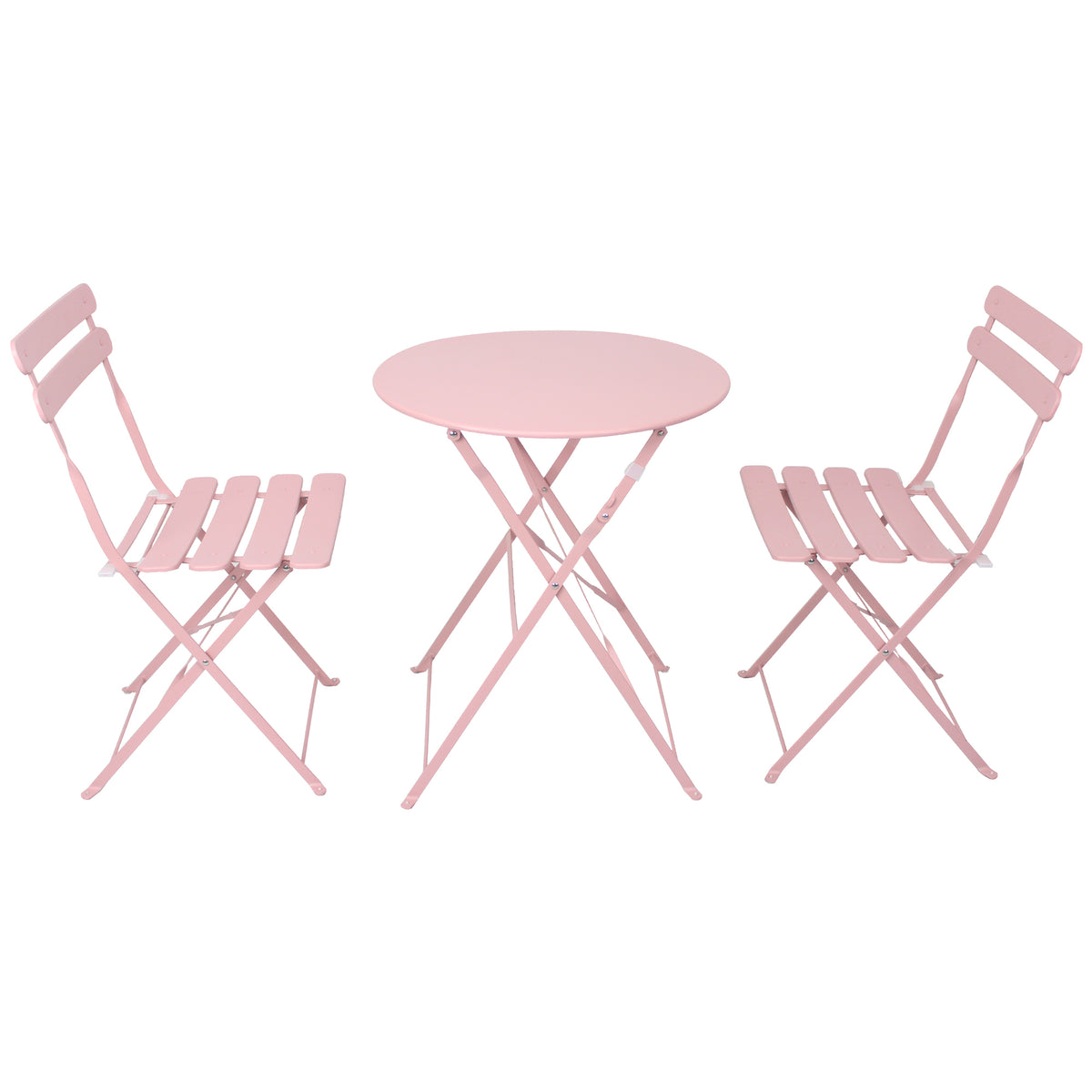 3 Pieces Patio Bistro Balcony Metal Chair Table Set-Pink