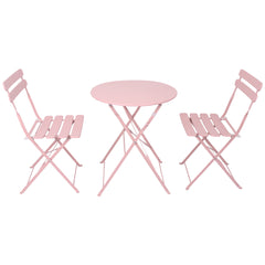 3 Pieces Patio Bistro Balcony Metal Chair Table Set-Pink