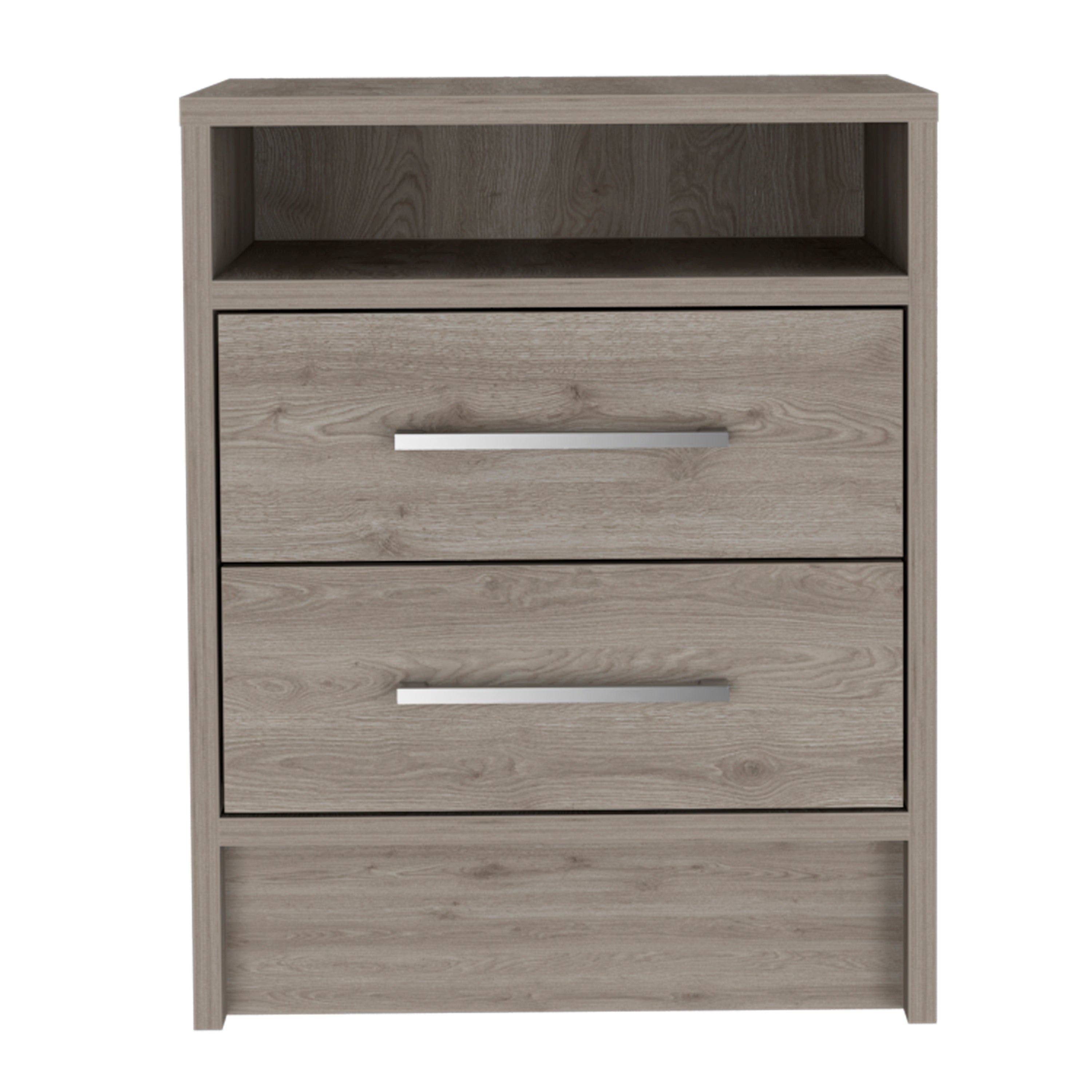 Light Grey 2-Drawer 1-Shelf Rectangle Nightstand