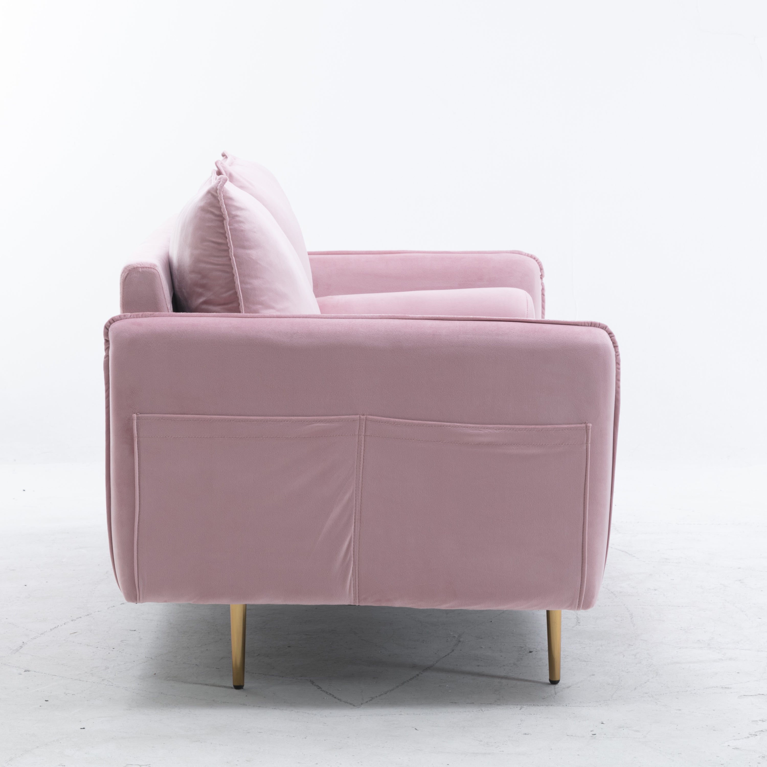 Modern Living Room Velvet Fabric Sofa Couch, Loveseat Sofa with Pocket - Pink