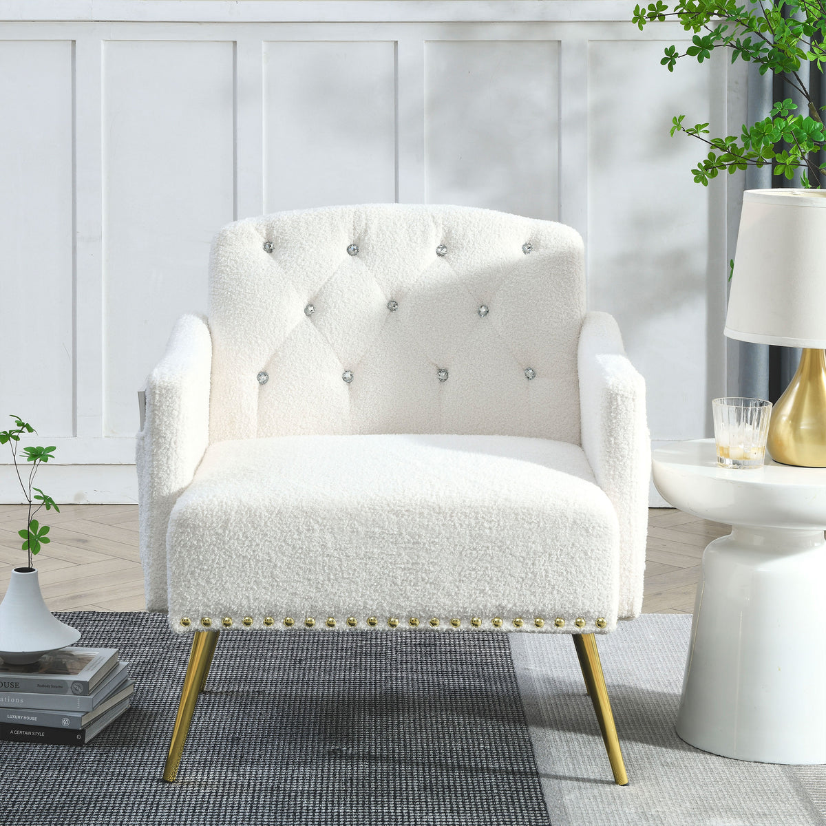 30 "W Modern Chesterfield Tufted Upholstered Chair with Deep Buttons - White Teddy