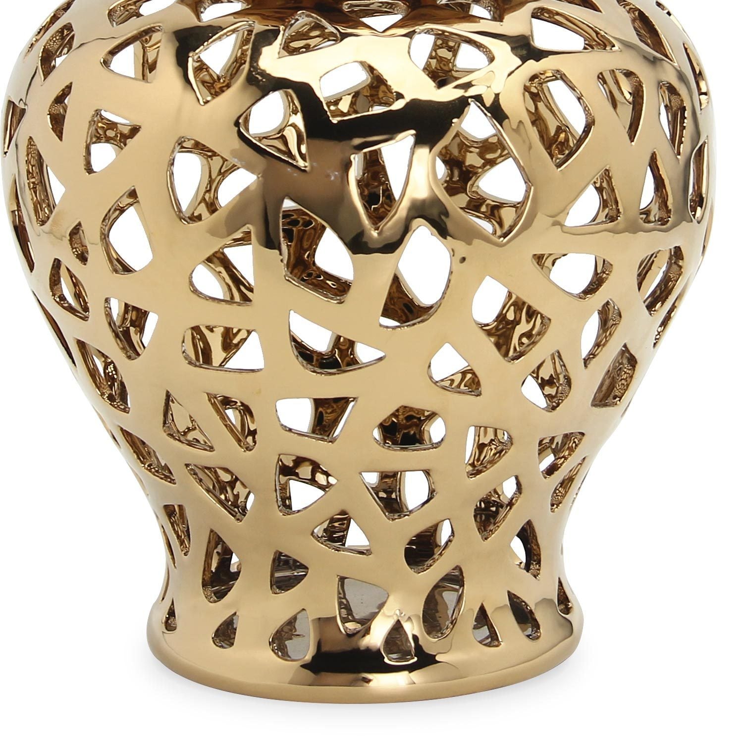 Gold Ceramic Ginger Jar Vase with Decorative Design