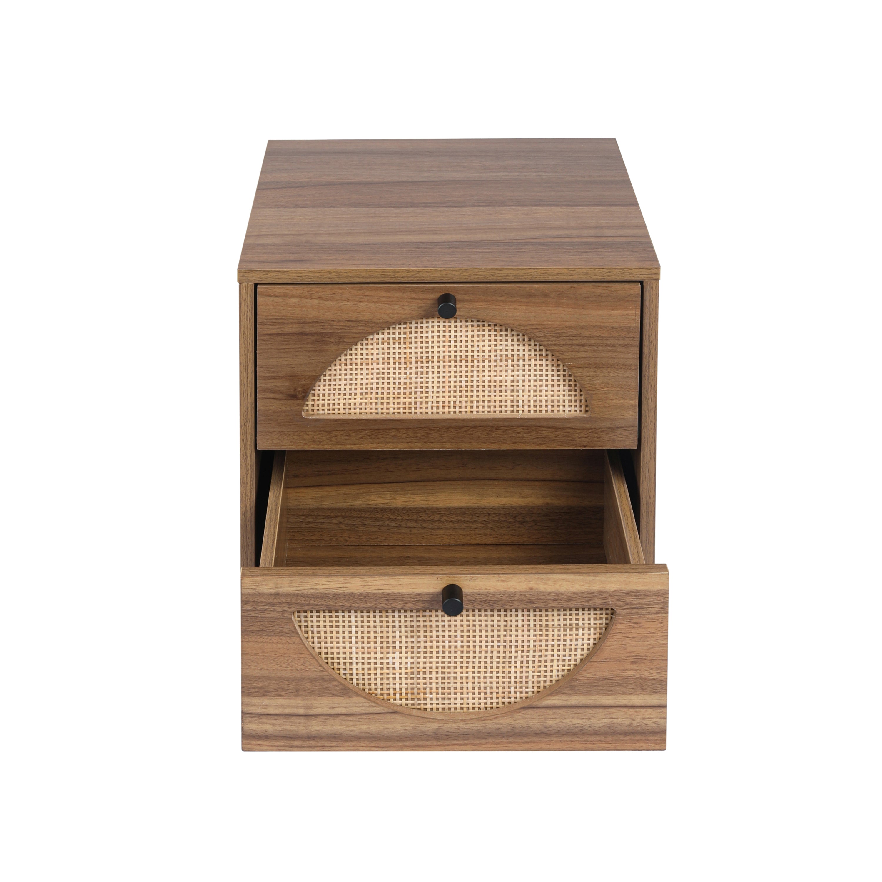 LINO Walnut Rattan Nightstand (Set of 2)