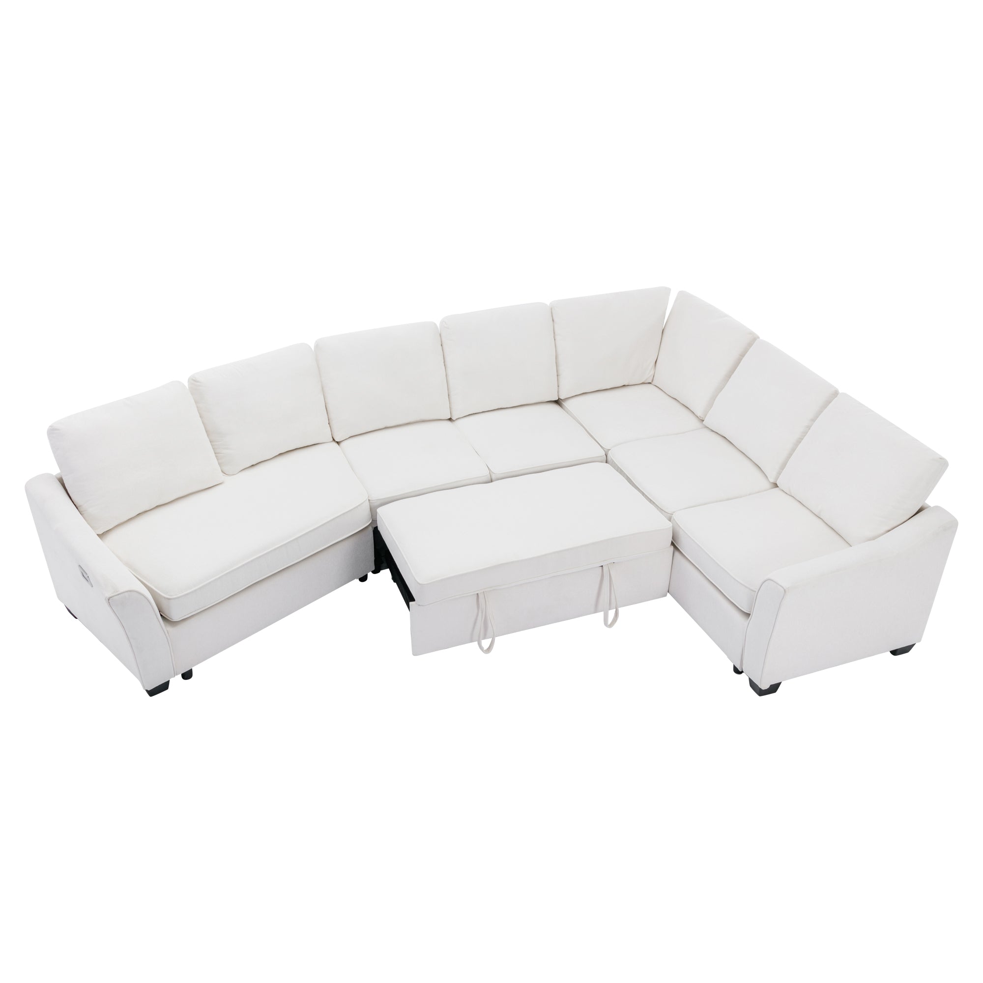 129.5" Sectional Sleeper Sofa with Pull-Out Bed Modern L-Shape Couch Bed with USB Charging Port - Beige